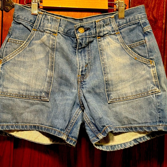 Levi Jean shorts, painter pants style. Words “I Love You” embroidered in red - Picture 4 of 8